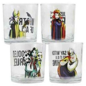 Disney Set (4) VILLAINS ROCKS GLASSES 10oz Cruella Maleficent Evil Queen Ursula!